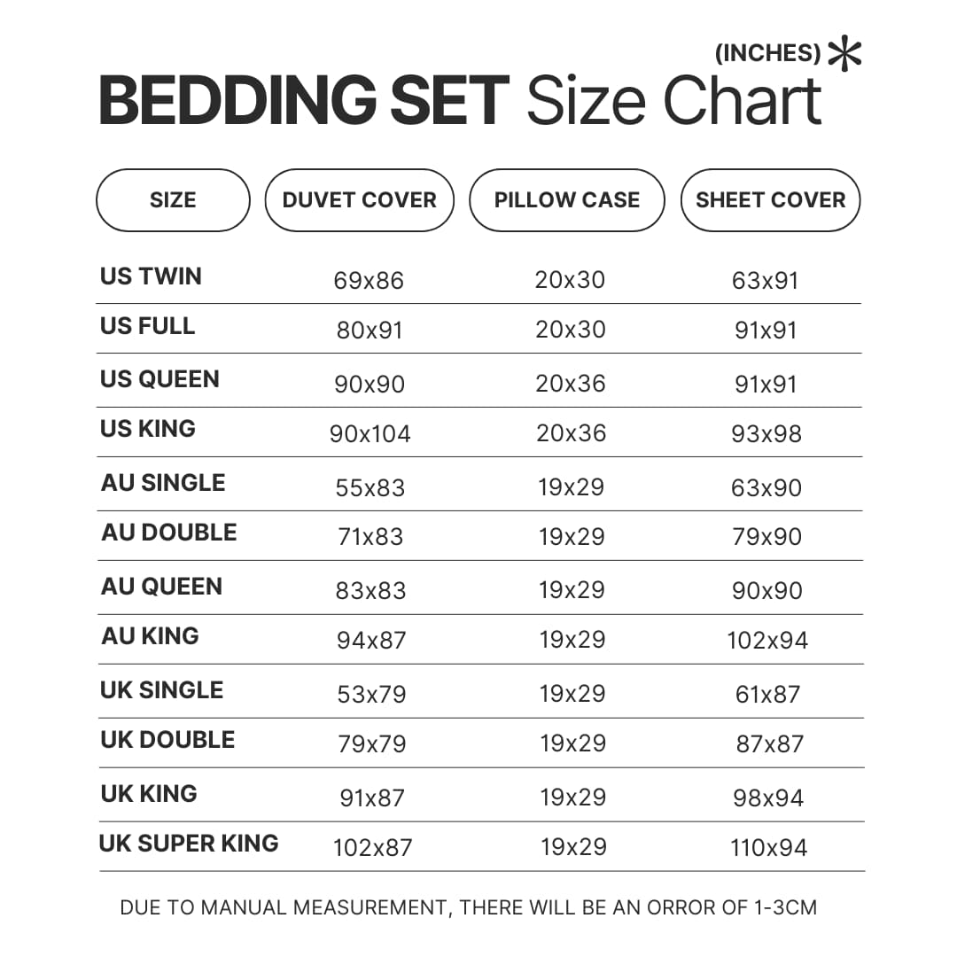 Beding Set Size Chart - Mega Man Merch