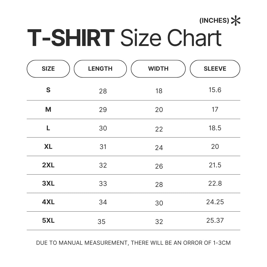 T shirt Size Chart - Mega Man Merch