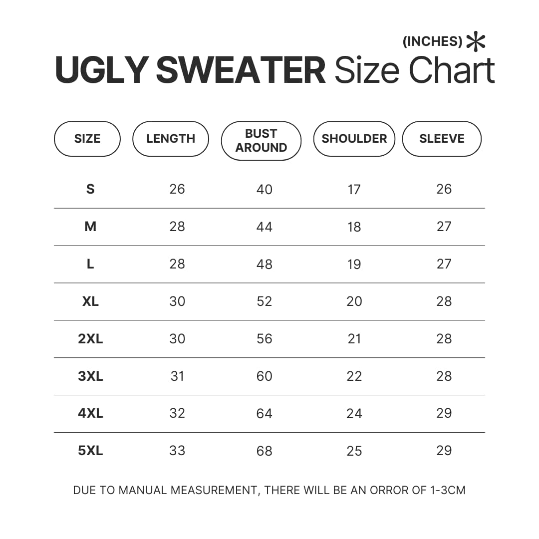 Ugly Sweater Size Chart - Mega Man Merch