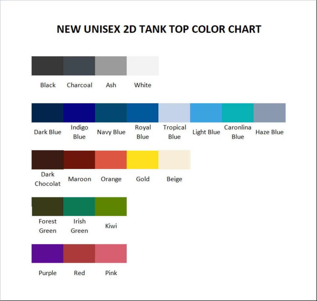 tank top color chart - Mega Man Merch